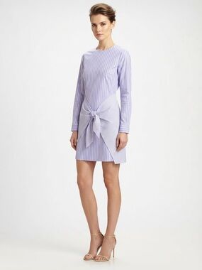 NWT Pleione blue and white Striped Tie-Front Long-Sleeve Mini Dress